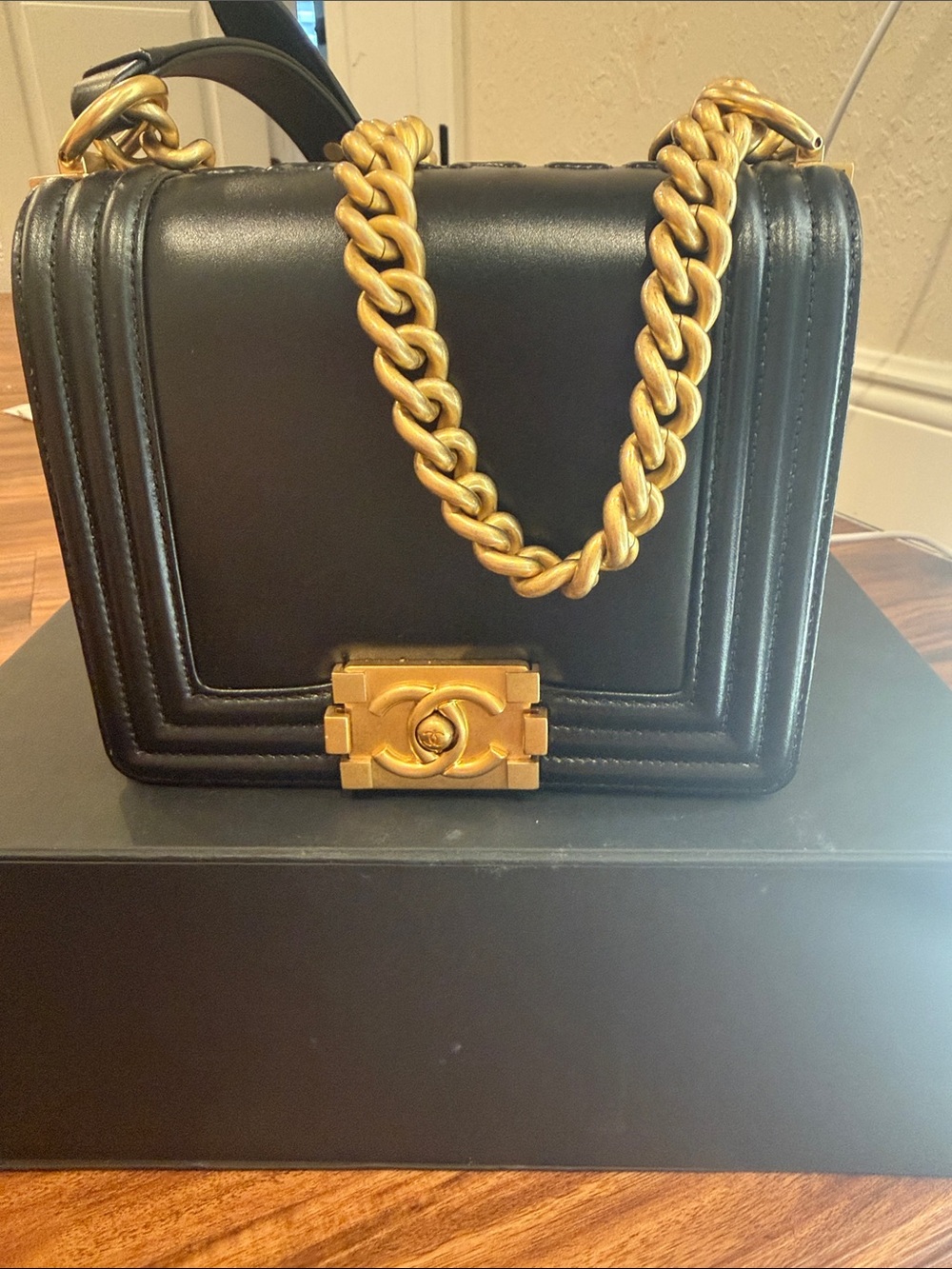 CHANEL Black Leather Crossbody with Gold CC Lock